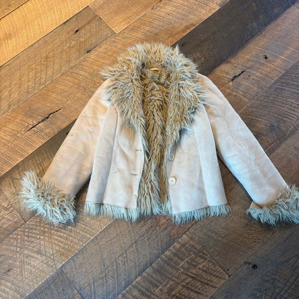 Forever 21 Y2K Faux Suede Penny Lane Jacket Medium Faux Fur Boho